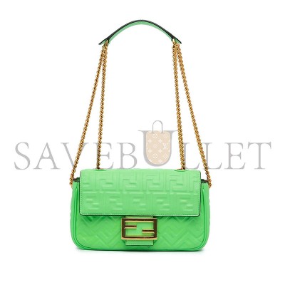 FENDI ZUCCA EMBOSSED LEATHER CHAIN MIDI BAGUETTE (23*13*6cm)
